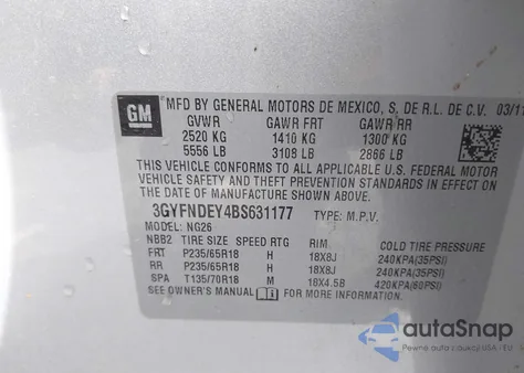 2011 Cadillac Srx Luxury Collection z USA, uszkodzony, nr VIN 3GYFNDEY4BS631177